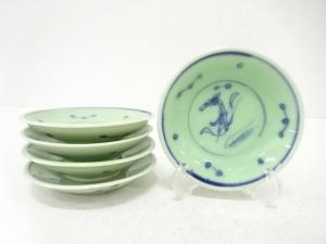 染付青磁　小皿　5客揃